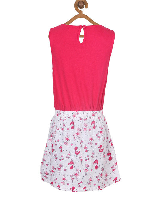Girls Flamingo Printed Flare Dress