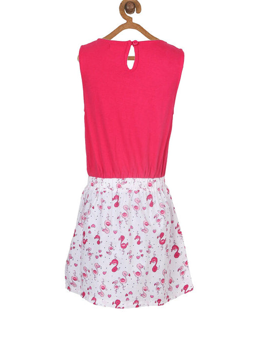 Girls Flamingo Printed Flare Dress