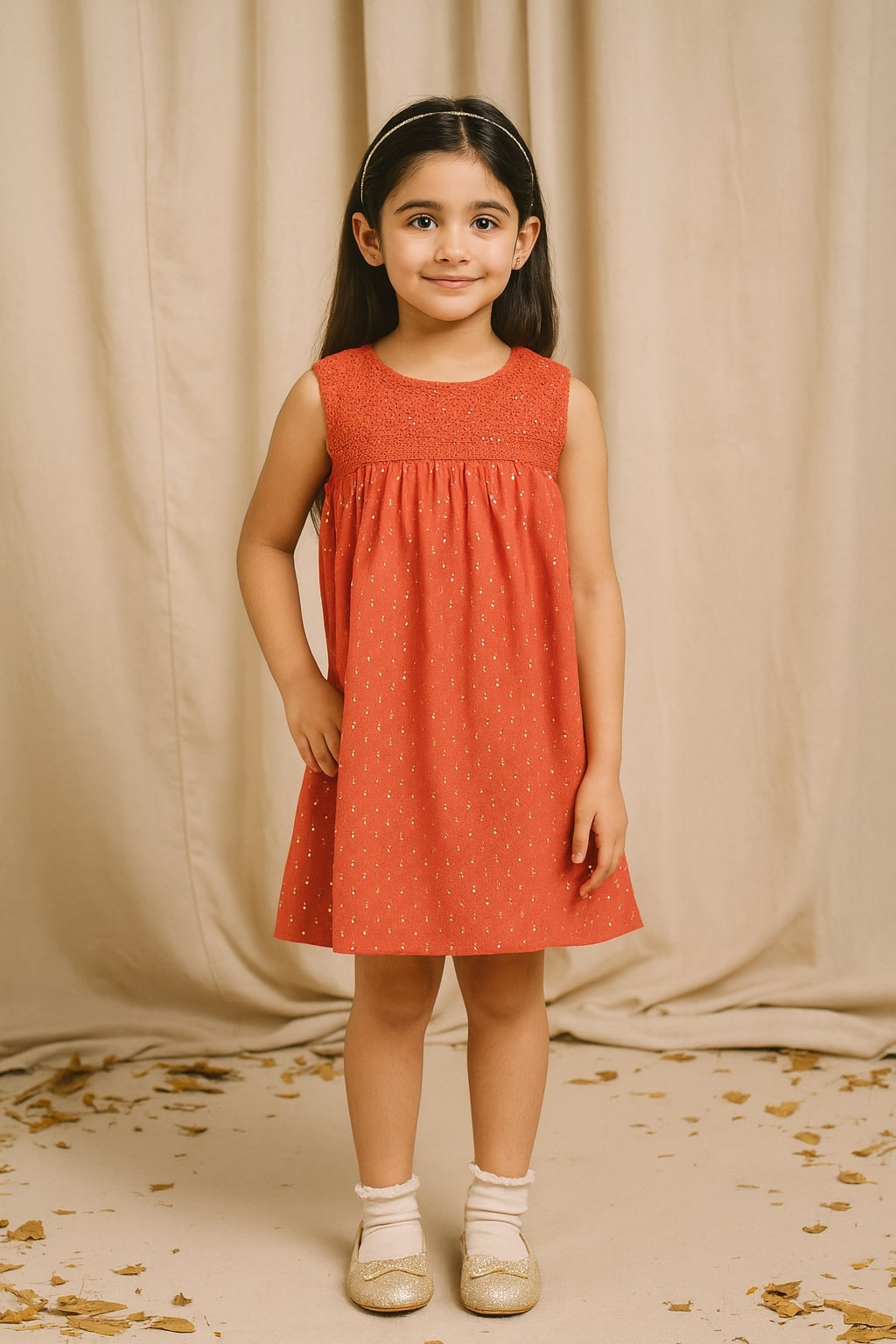 Girls Coral Embellished Fit & Flare Dress