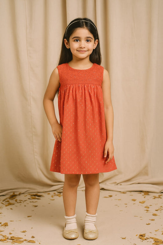Girls Coral Embellished Fit & Flare Dress
