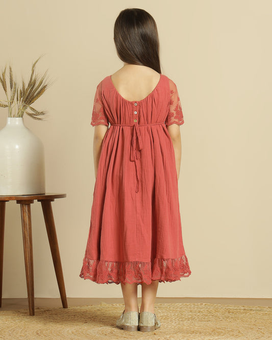 Girls Floral Lace Sleeve Maxi Dress