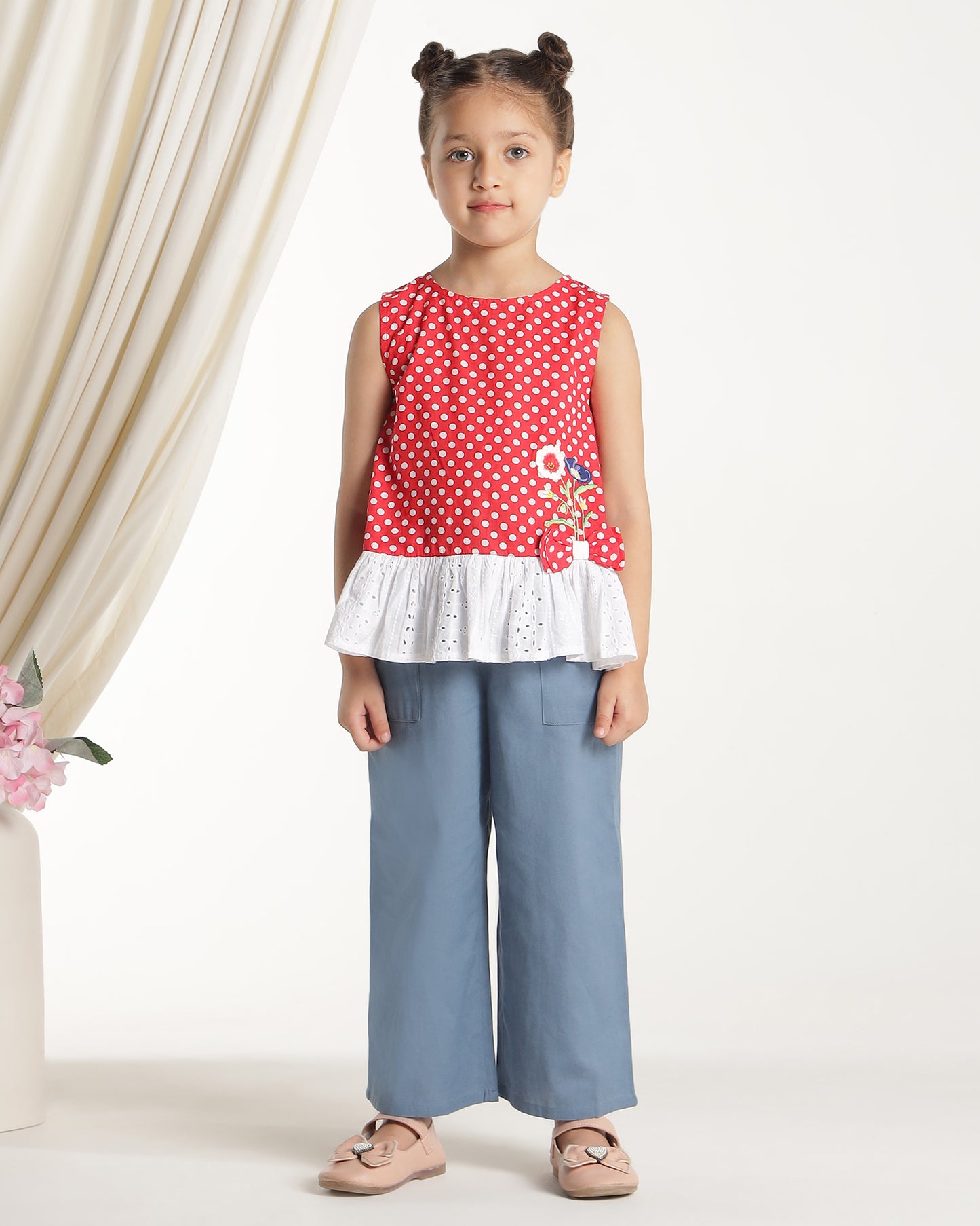 Girls Solid Wide Leg Pants