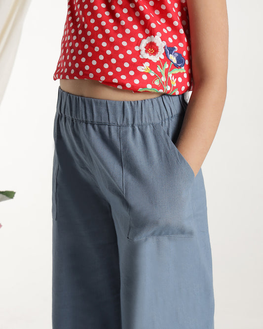 Girls Solid Wide Leg Pants