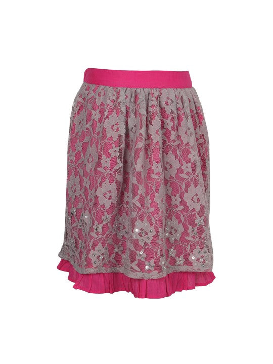 Girls Floral Lace Flared Party Skirt