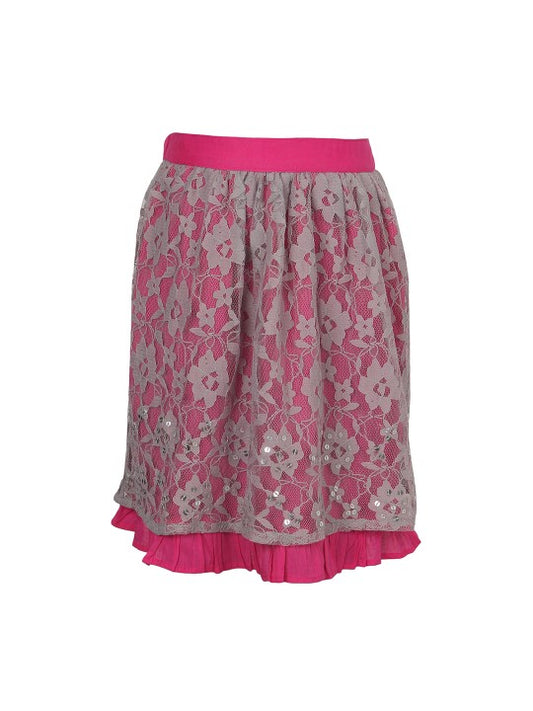 Girls Floral Lace Flared Party Skirt
