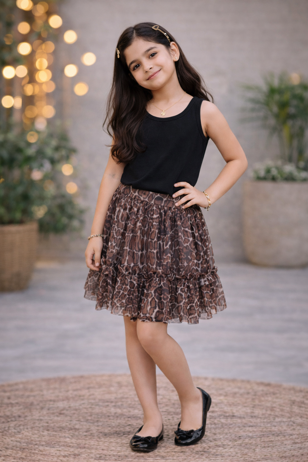 Girls Animal Print Layered Ruffle Mini Skirt