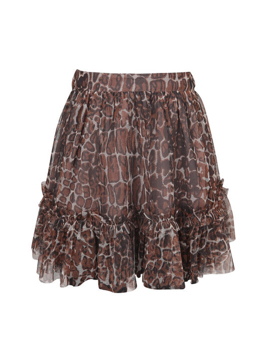 Girls Animal Print Layered Ruffle Mini Skirt