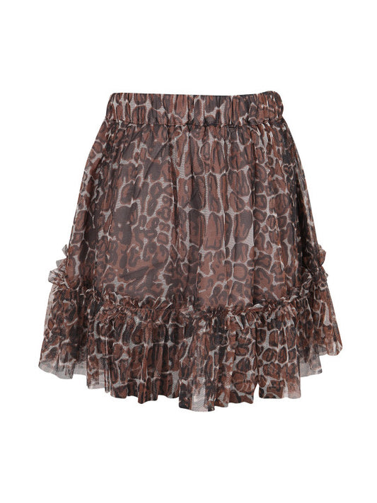 Girls Animal Print Layered Ruffle Mini Skirt