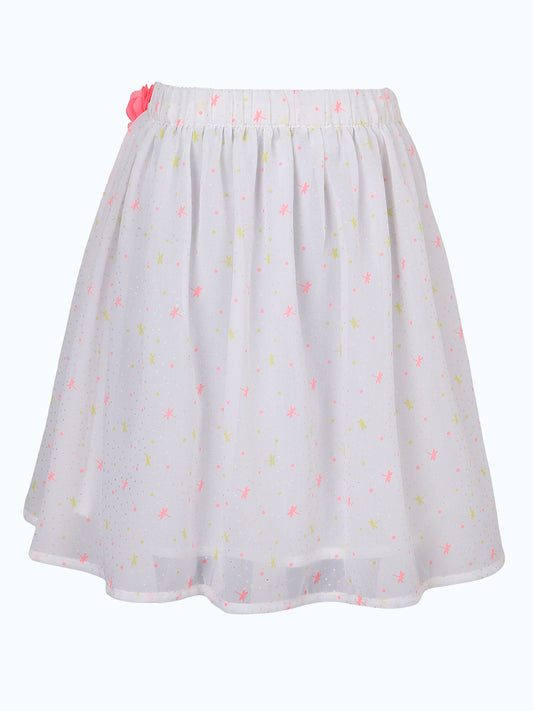 Girls Printed Flared Skirt with Floral  Detail