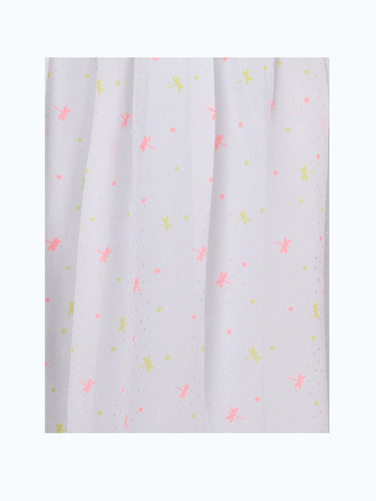 Girls Printed Flared Skirt with Floral  Detail
