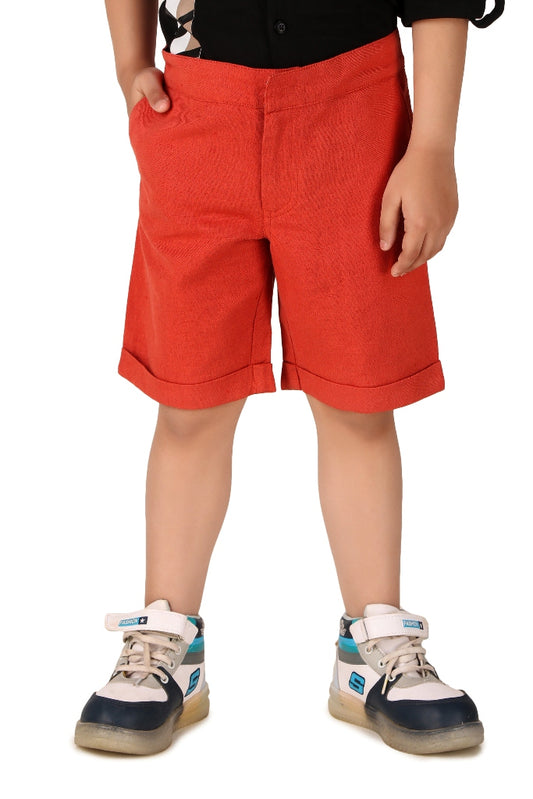 Boys Red Casual Cotton Blend Shorts