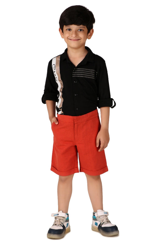 Boys Red Casual Cotton Blend Shorts