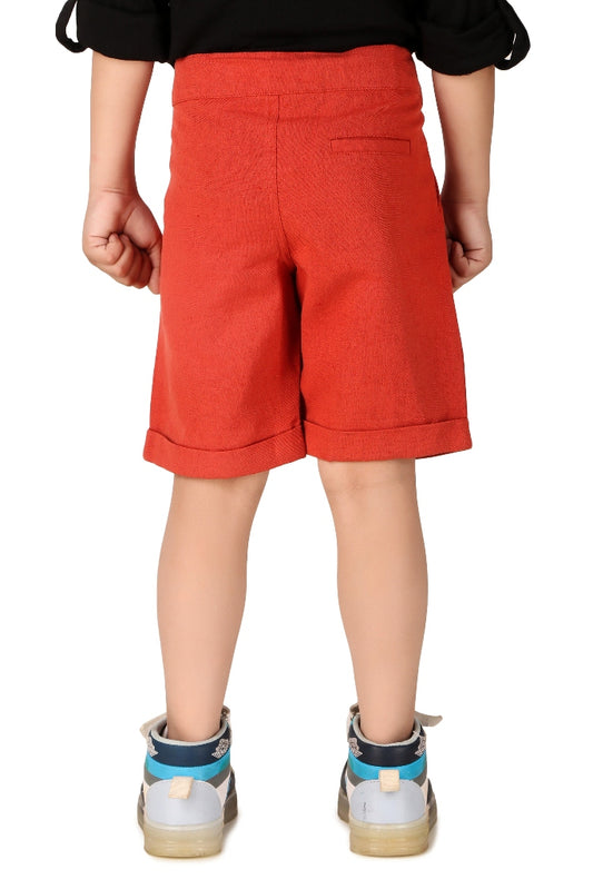 Boys Red Casual Cotton Blend Shorts