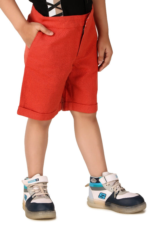Boys Red Casual Cotton Blend Shorts