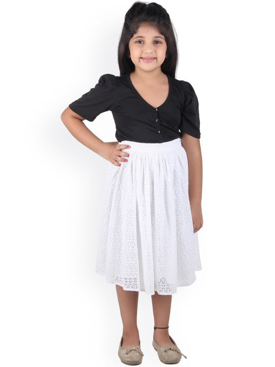 Girls Lace Flared Midi Skirt