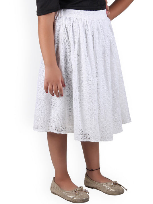 Girls Lace Flared Midi Skirt
