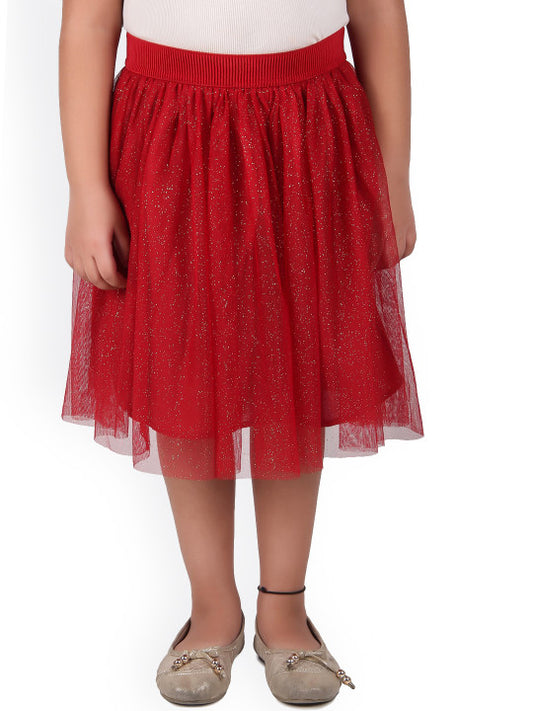 Girls Glitter Net Flared Skirt