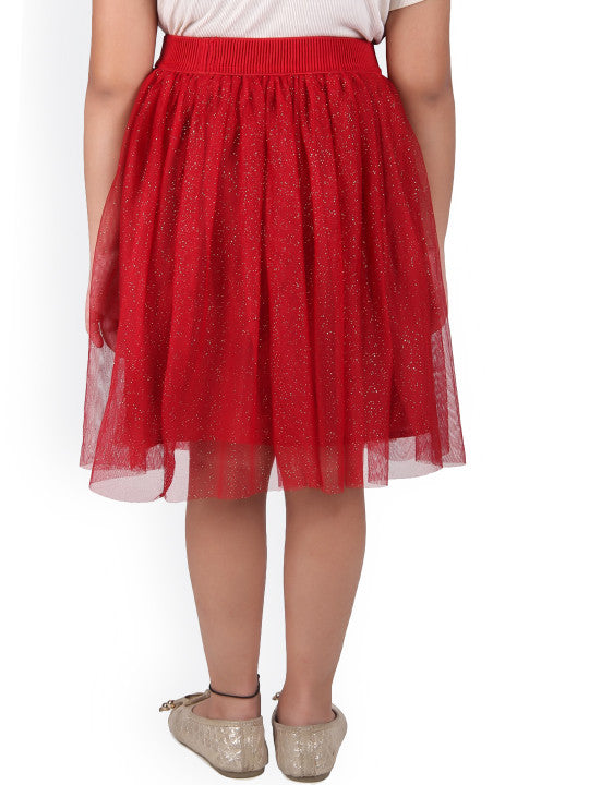 Girls Glitter Net Flared Skirt