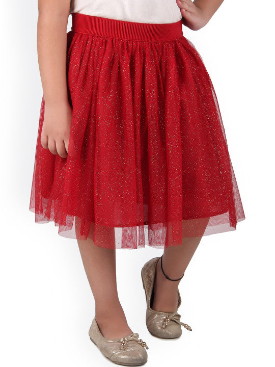 Girls Glitter Net Flared Skirt