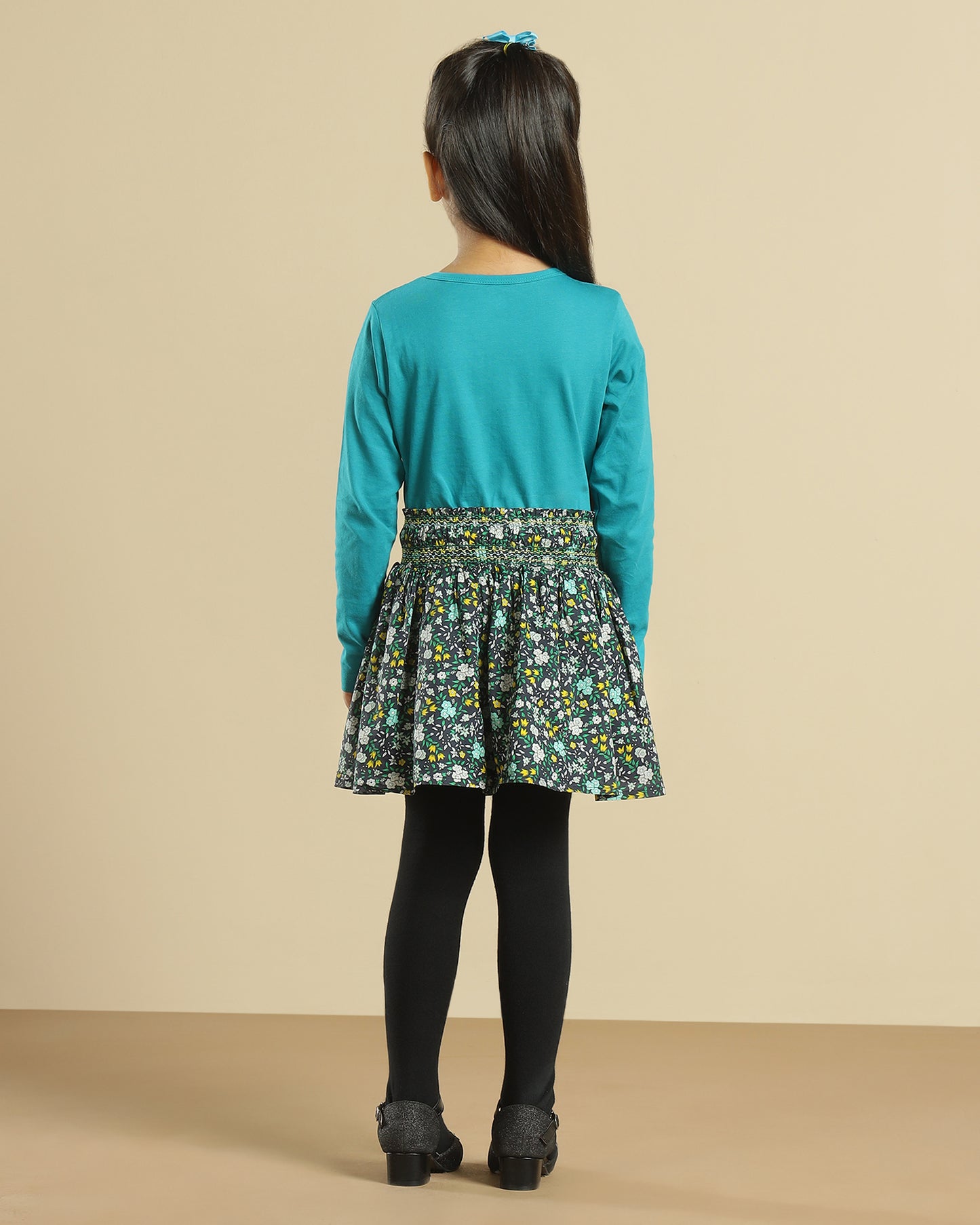Girls Floral Printed Smocked Flared Mini Skirt