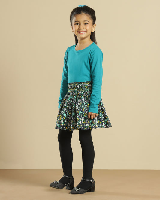 Girls Floral Printed Smocked Flared Mini Skirt