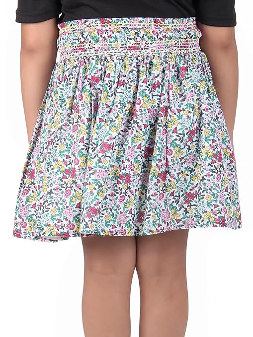 Girls Floral Printed Smocked Flared Mini Skirt