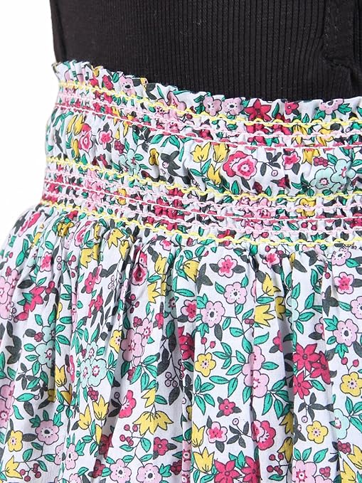 Girls Floral Printed Smocked Flared Mini Skirt