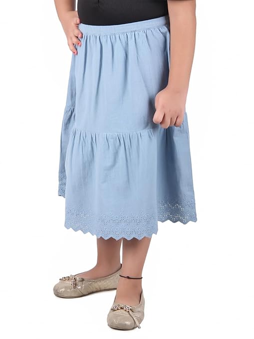 Girls Tiered Flared Skirt with Scallop Hem