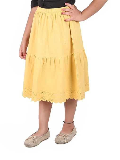 Girls Tiered Flared Skirt with Scallop Hem Detail