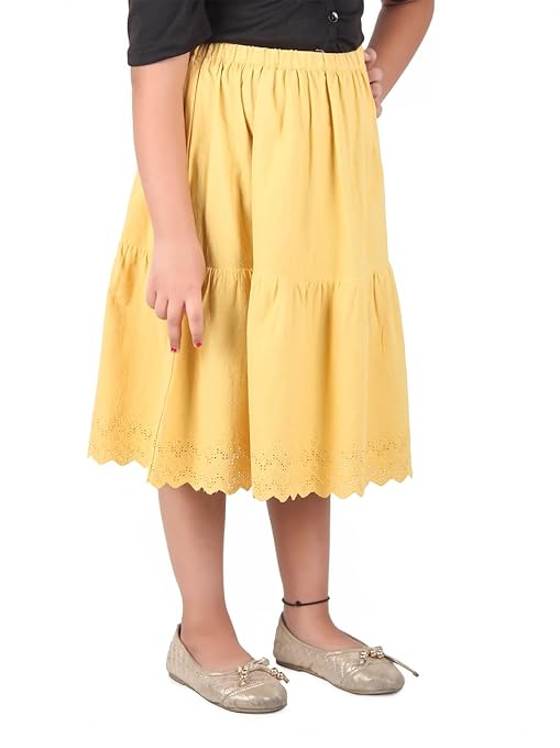 Girls Tiered Flared Skirt with Scallop Hem Detail