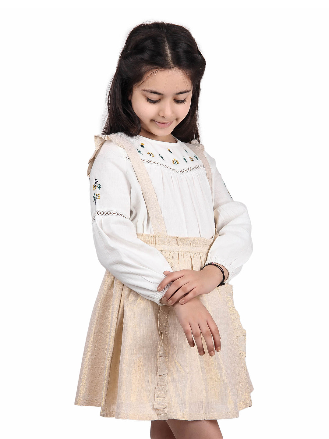 Girls Suspender Style Flared Mini Skirt