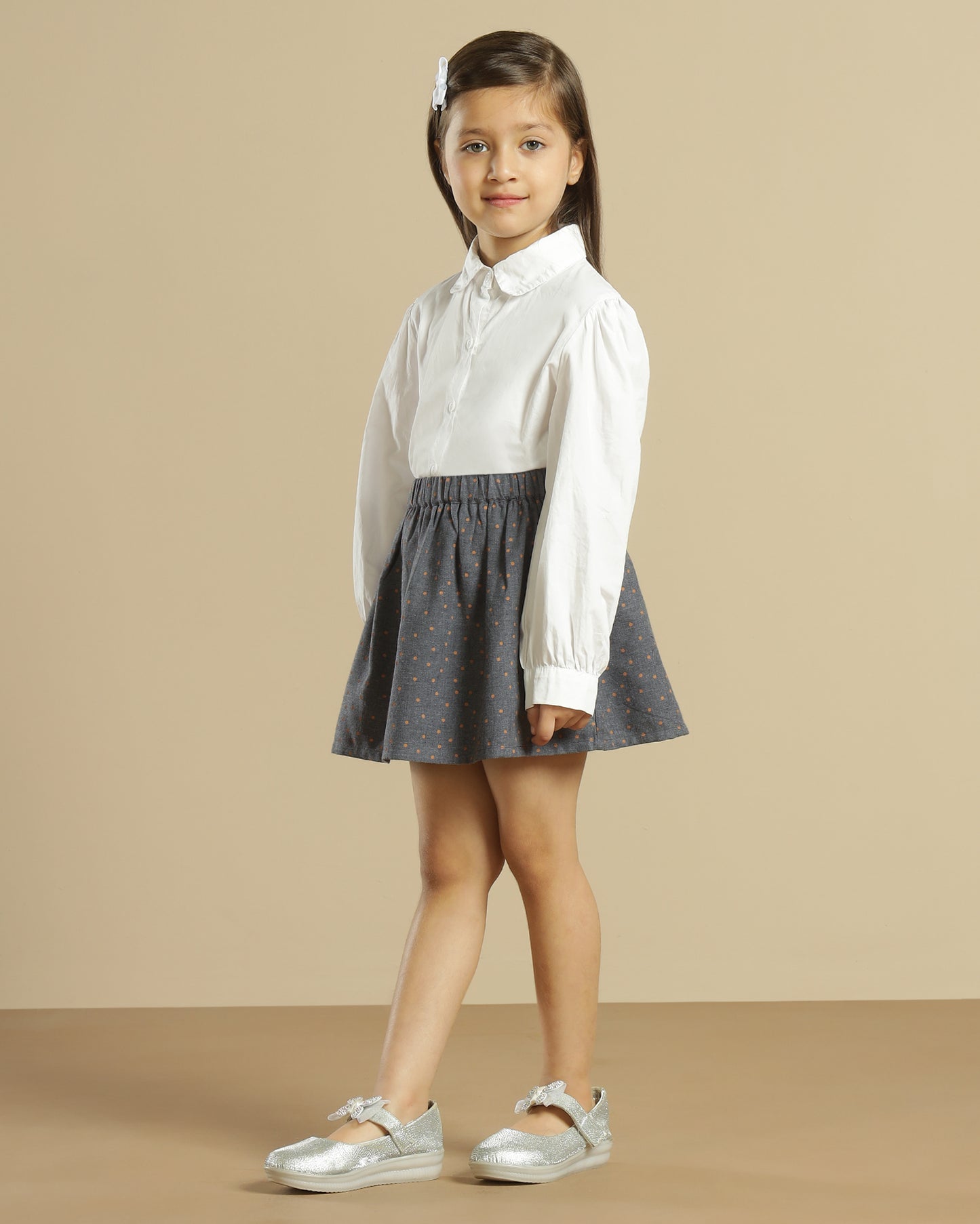 Girls Polka Dot Flared Mini Skirt for Casual Wear