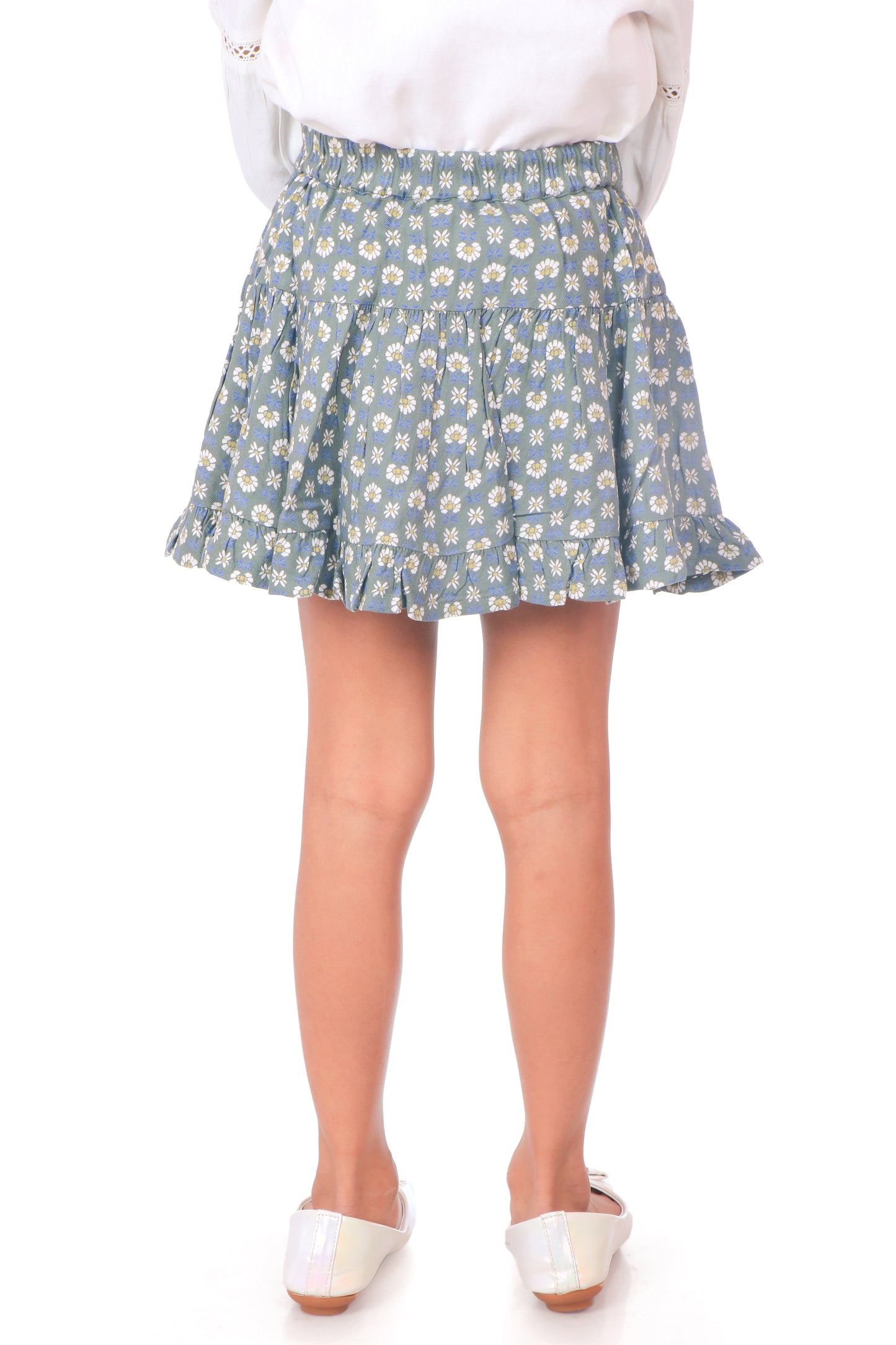 Girls Floral Printed Tiered Mini Skirt