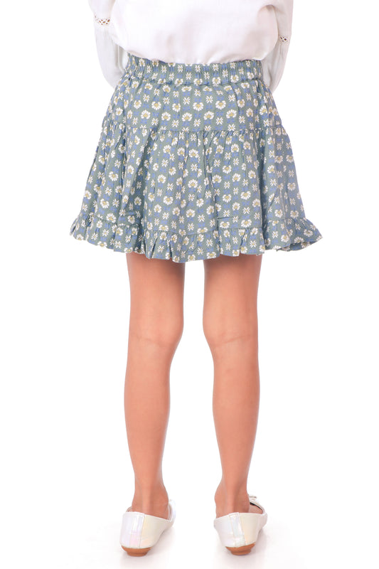 Girls Floral Printed Tiered Mini Skirt
