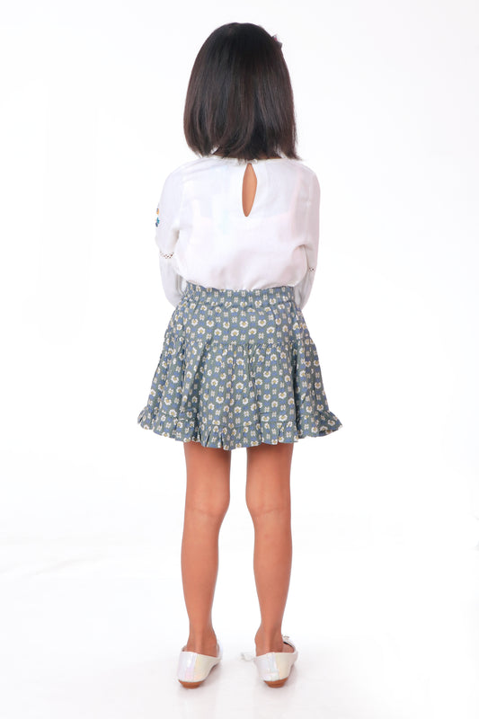 Girls Floral Printed Tiered Mini Skirt