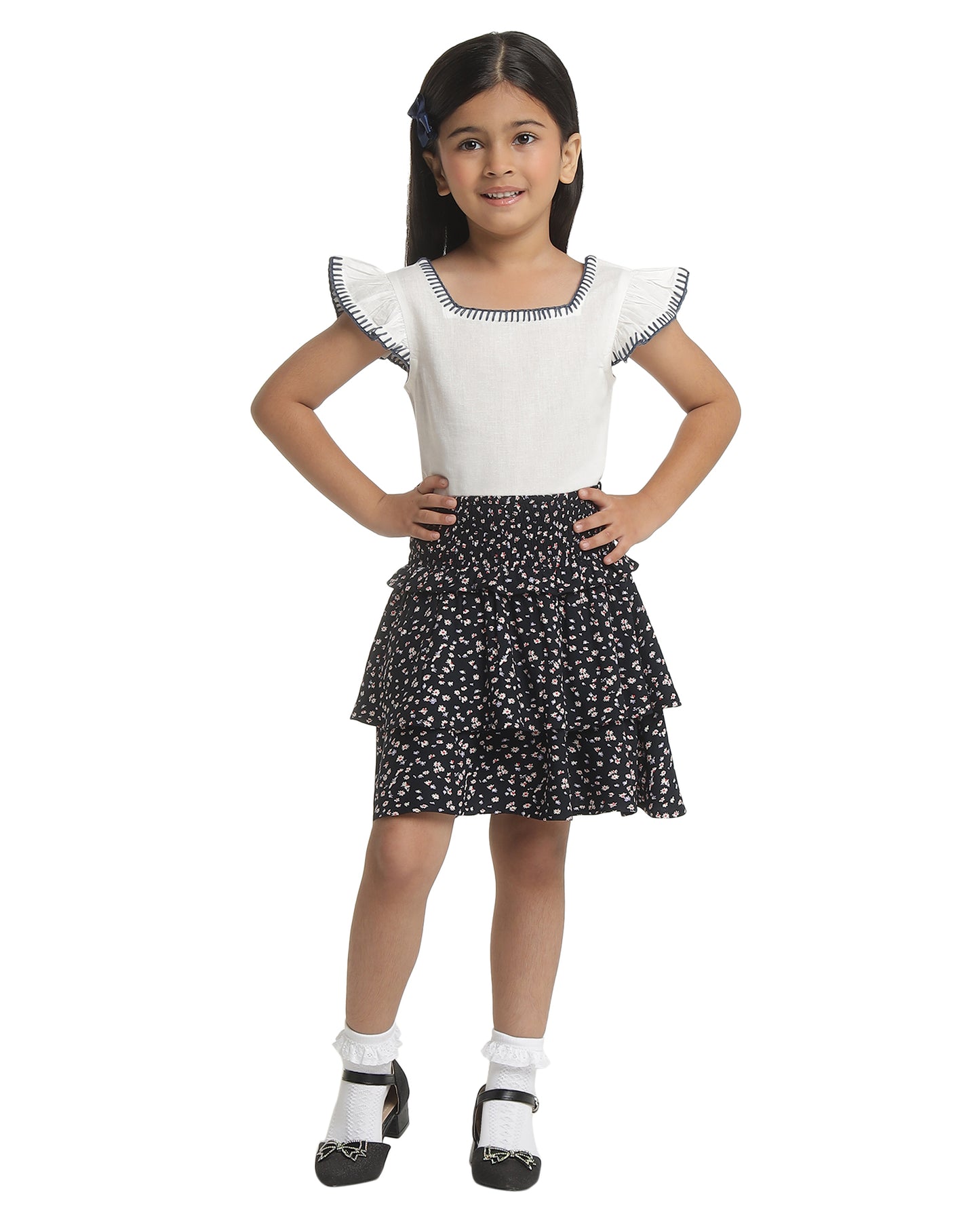 Girls Floral Printed Layered Mini Skirt