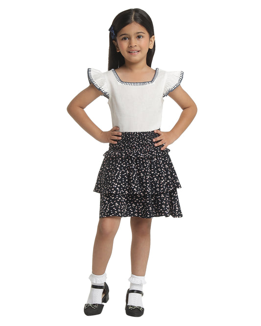Girls Floral Printed Layered Mini Skirt