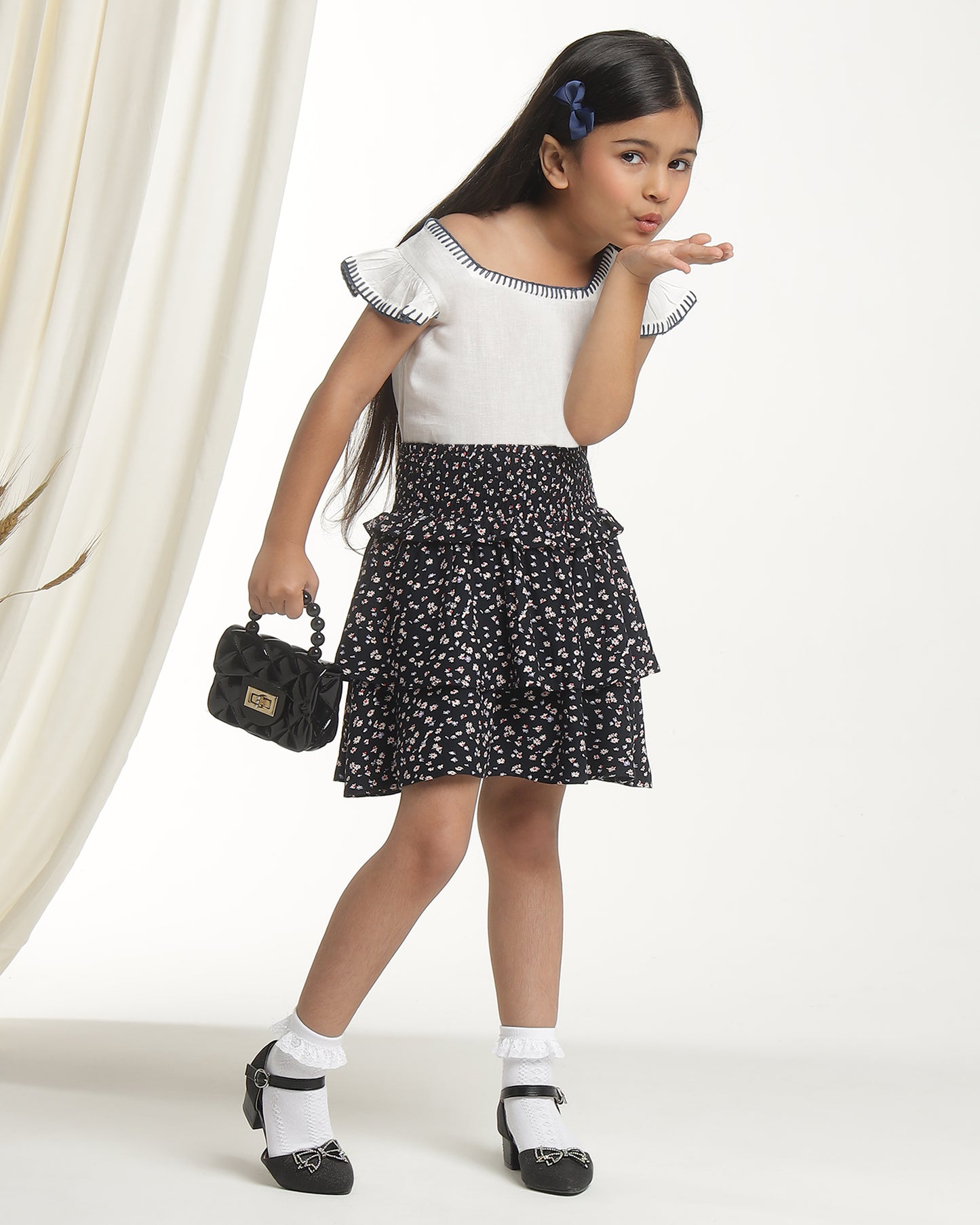 Girls Floral Printed Layered Mini Skirt