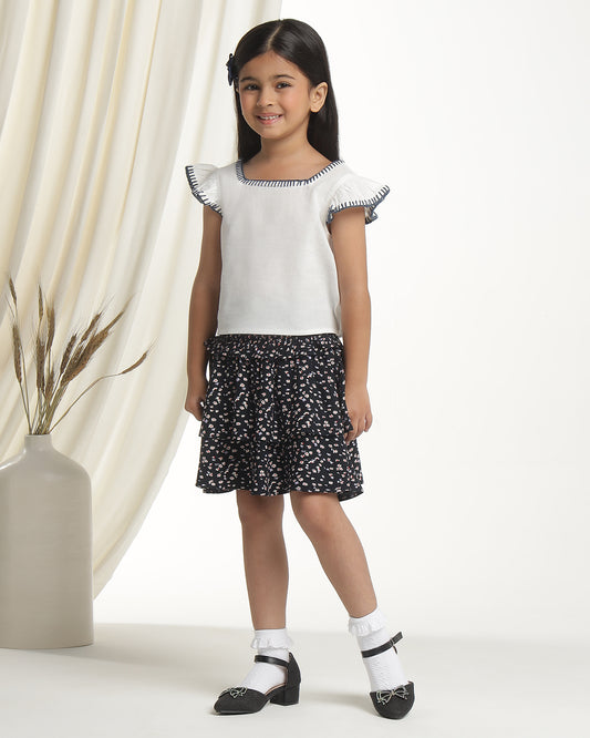 Girls Floral Printed Layered Mini Skirt