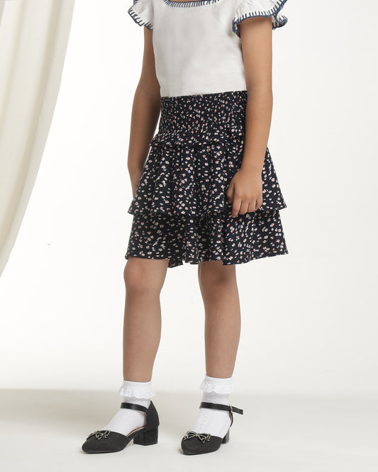 Girls Floral Printed Layered Mini Skirt