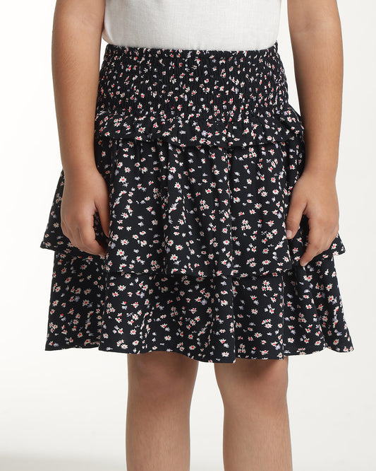 Girls Floral Printed Layered Mini Skirt