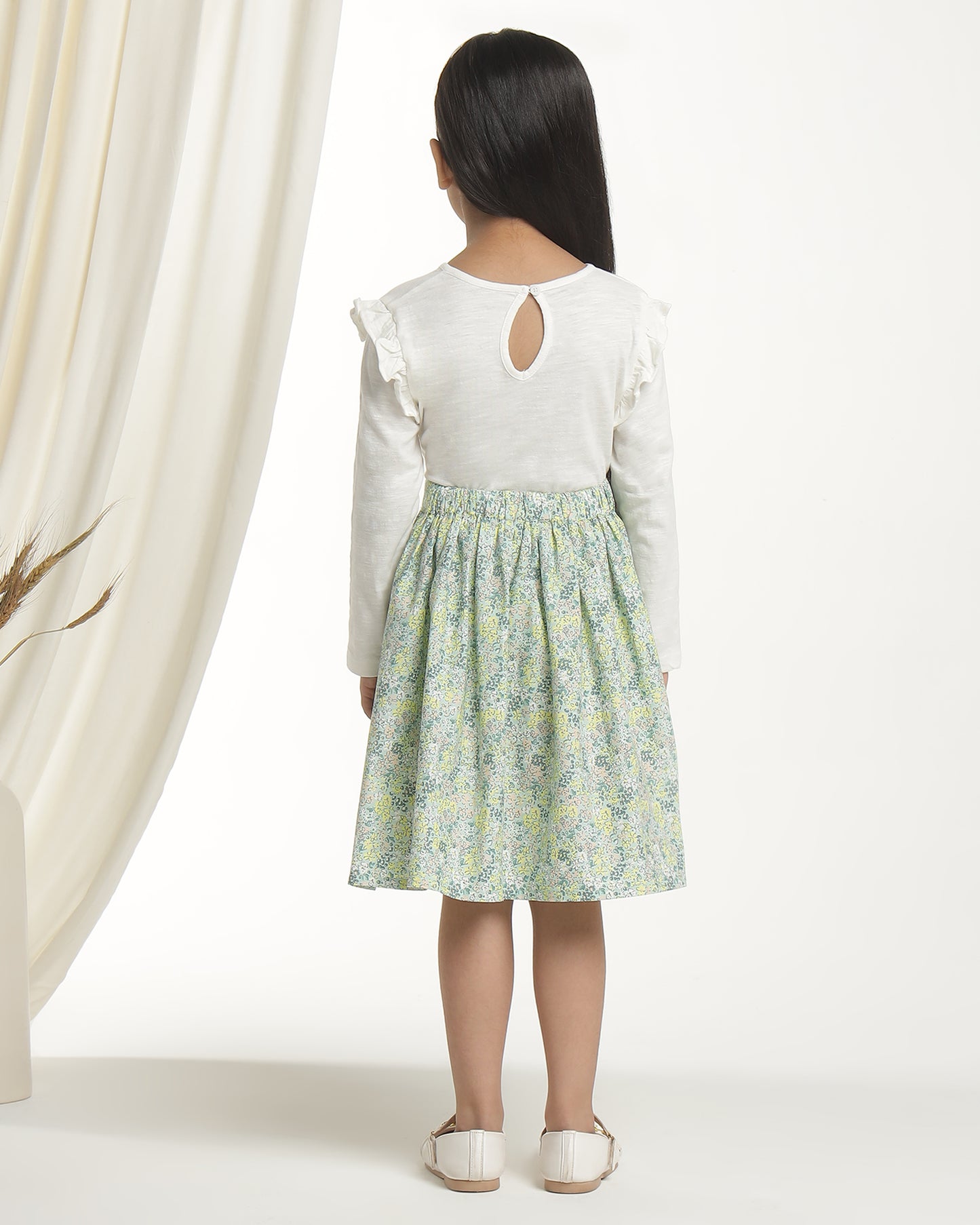 Girls Pastel Floral Printed Flared Mini Skirt