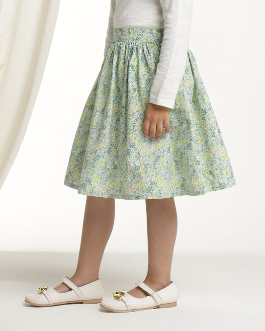 Girls Pastel Floral Printed Flared Mini Skirt