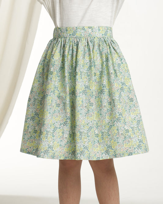 Girls Pastel Floral Printed Flared Mini Skirt