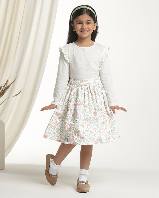Girls Pastel Floral Printed Flared Mini Skirt