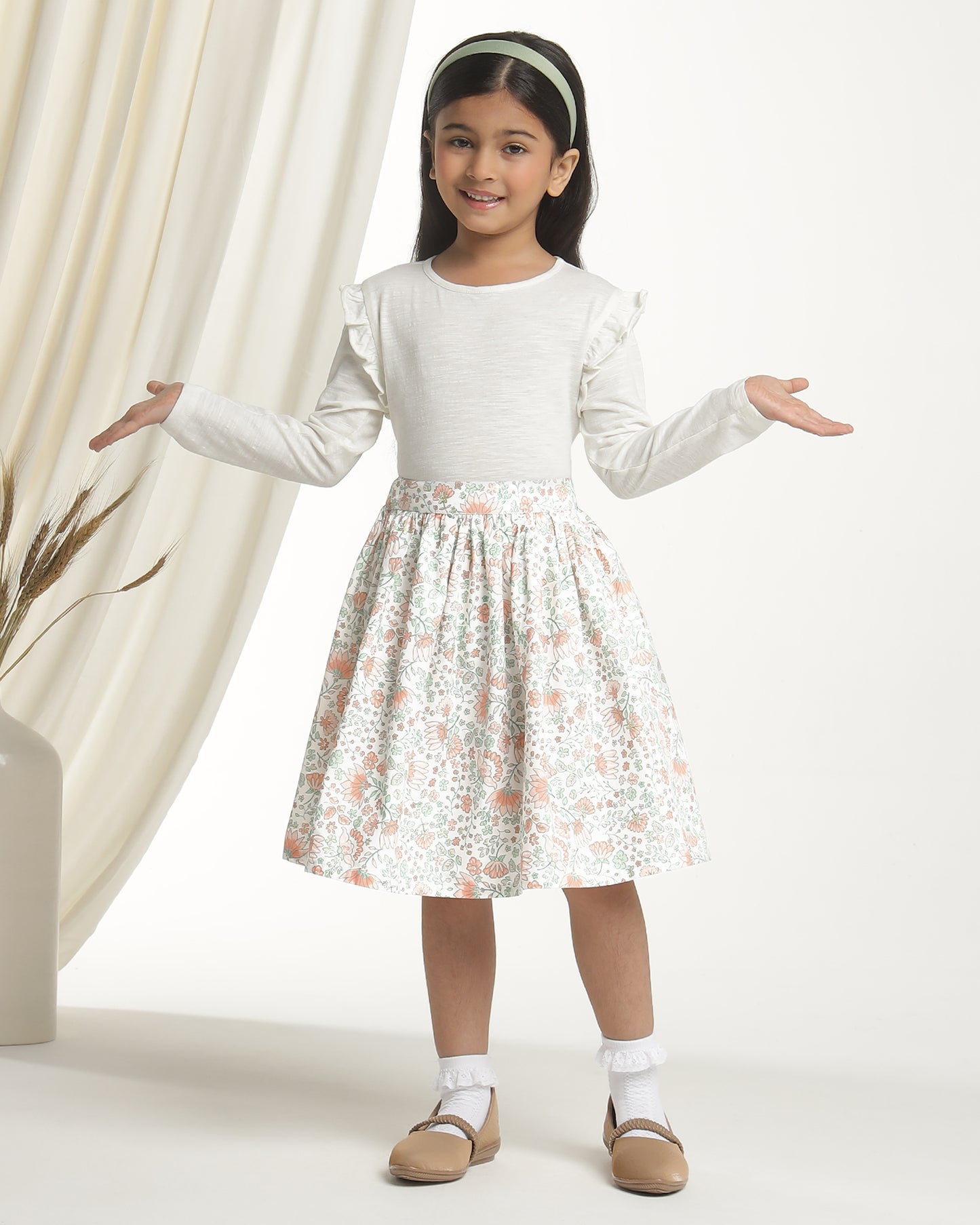 Girls Pastel Floral Printed Flared Mini Skirt