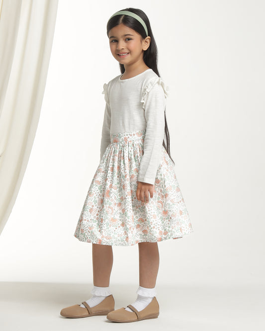 Girls Pastel Floral Printed Flared Mini Skirt