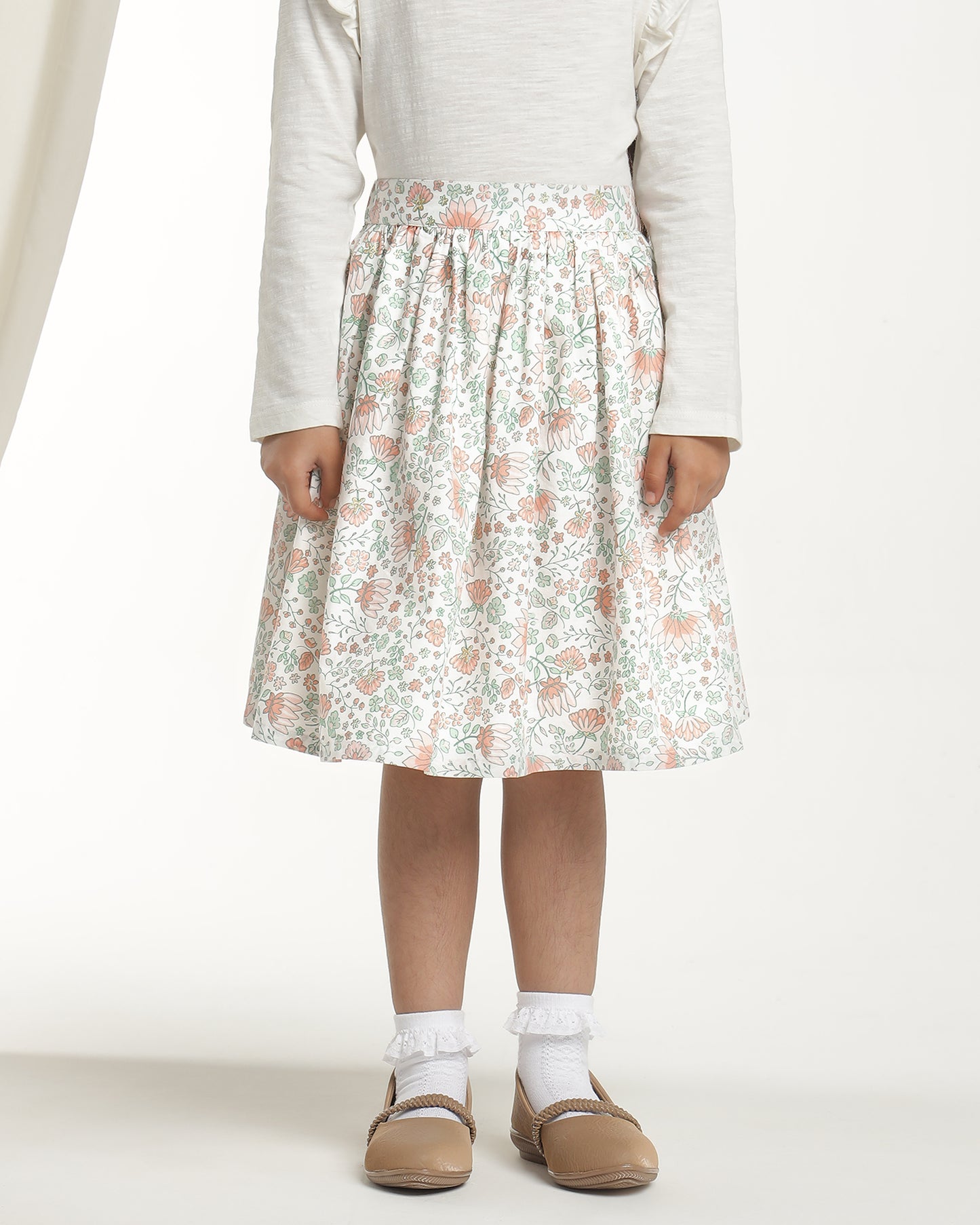 Girls Pastel Floral Printed Flared Mini Skirt