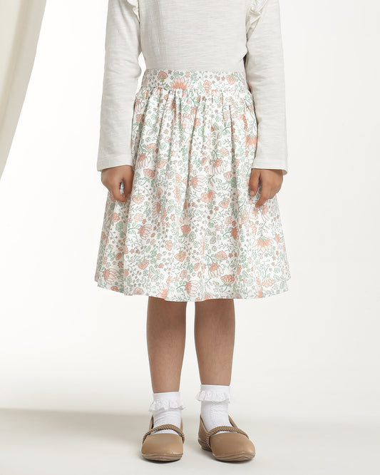 Girls Pastel Floral Printed Flared Mini Skirt