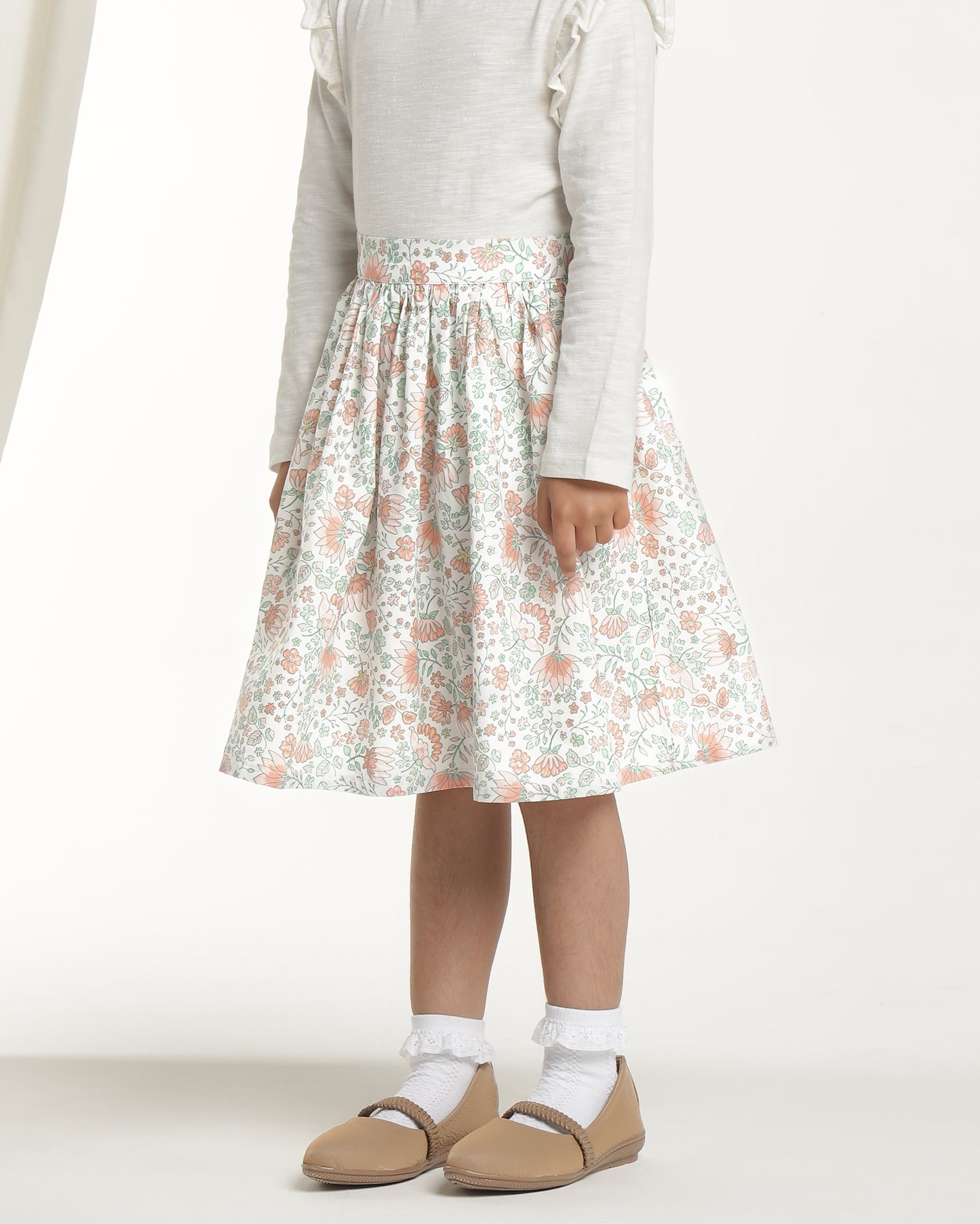 Girls Pastel Floral Printed Flared Mini Skirt